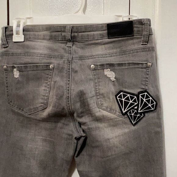 La Belle Roc Skinny Distressed Patched Jeans 5/6 - Picture 8 of 15